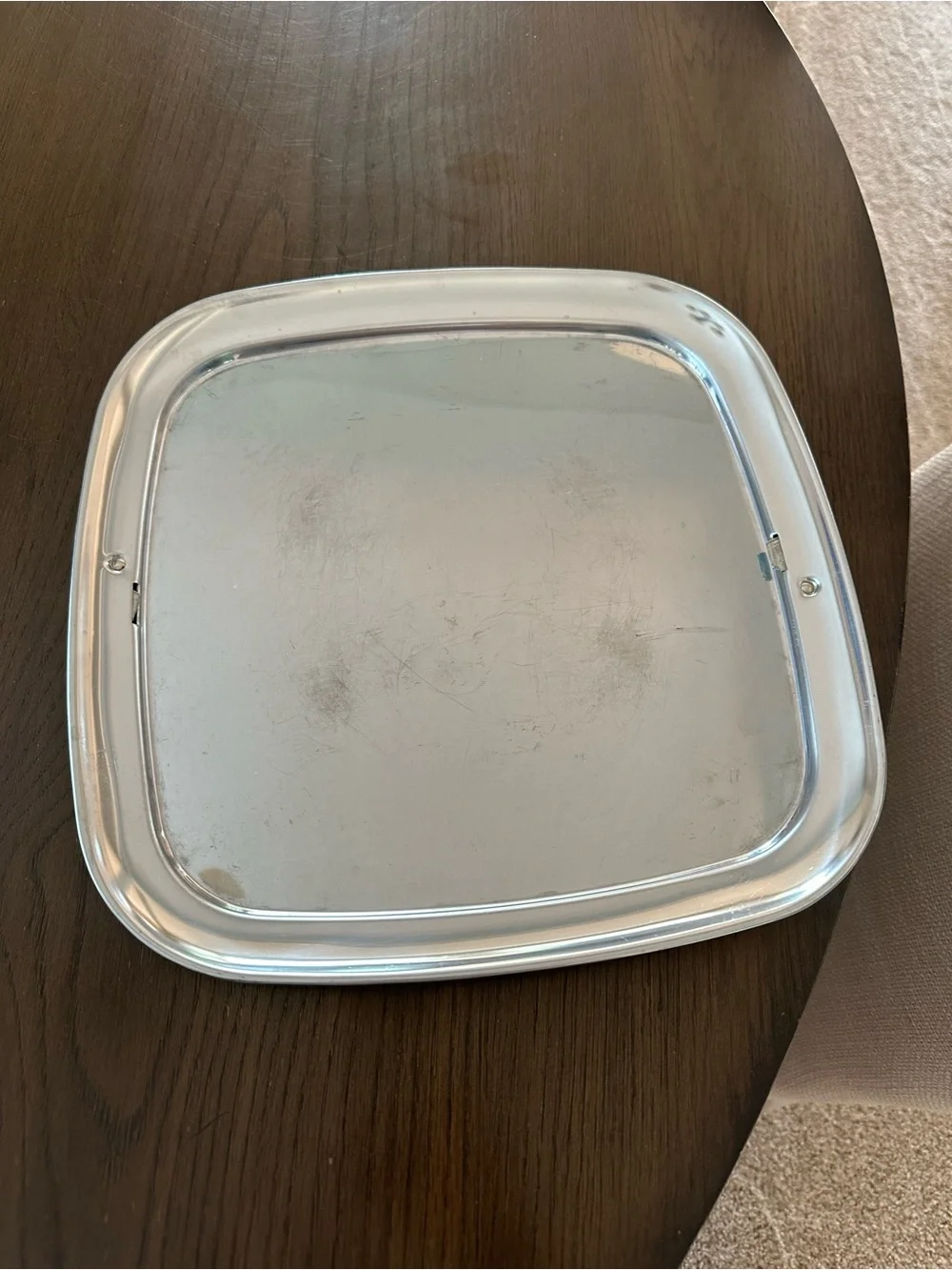 Vintage MCM Stainless Steel Cake Carrier with Wood Handle